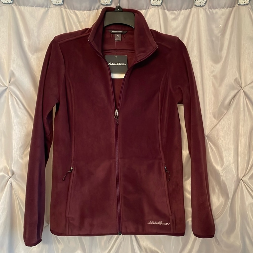 Eddie Bauer Burgundy Full Zip Fleece Size Small